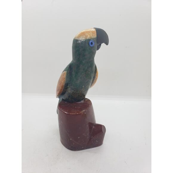Vintage Hand Carved Gemstone Parrot Sculpture Bird Agate & Jasper Gems 2 pcs - Picture 6 of 12